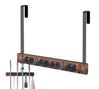 Broom & Mop Wall Mount - Wooden Storage Holder With Hooks, Adhesive Clamp Design, Space-Saving Vertical Organizer, Strong Non-Slip Slot System | For C