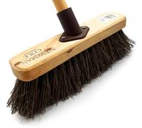 Broom Outdoor Yard Broom 10” Stiff Sweeping Brush with Wooden Handle Natural Bassine Hard Bristles Garden Brooms for Wet and Dry Cleaning, Garden, Decking, Warehouse