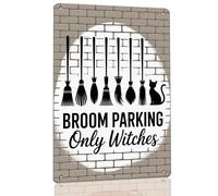 Broom Parking Only Witches Metal Sign Vintage Halloween Wall Decor for Porch Entryway Kitchen Bathroom or Hallway 8x12 Inch