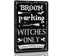 Broom Parking Witches Only Metal Tin Sign Halloween Decorative Bar Home Kitchen Wall Decor Retro Halloween Party Decor 8x12 Inch