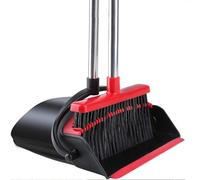 Broom with Dustpan Combo Set for Home, Broom and Dust Pan Set with Long Handle, Indoor&Outdoor Floor Sweeping Broom and Dustpan Set for Kitchen Room Office Lobby(Red)