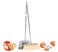 Broom with Dustpan Combo Set - -On Upright Dustpan Broom, 52 Inch Extendable Pole, Anti-Static Soft Bristle Brush, Self-Cleaning Teeth Scraper | Indoor Outdoor Corner Cleaner for Living Room
