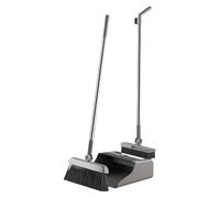 Broom with Standing Dustpan - Professional Premium 3 Pieces Rust Proof Cleaning Tool Set for Home House Apartment Indoor Outdoor Floor Dorm Garage Wall Mount Storage Angled Bristles Lightweight