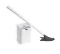 Broombi Sani-Flex Toilet Brush Squeegee and drip-Less Holder Set with a Patented Silicone Bristle-Free Head - no Mess, no clinging gunk or Poo, Super Clean Solution (White)