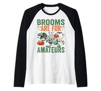 Brooms are for Amateurs Skeleton Riding T-rex Dinosaur Kids Raglan Baseball Tee
