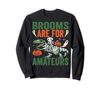 Brooms Are For Amateurs Skeleton Riding T-rex Dinosaur Kids Sweatshirt