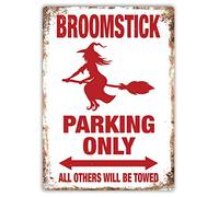 Broomstick Parking | Metal Wall Sign Plaque Art | Witch Magic Halloween Metal Sign Poster 8X12 Inches