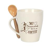 Broomstick Runs on Coffee Mug and Spoon - Witch Mug Set for Halloween, Gothic Style, Witches Brew, Perfect Halloween Mugs for Adults
