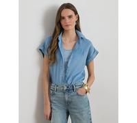 Lauren by Ralph Lauren Broono Short Sleeve Button Front Shirt, Blue, Size M, Women Blue