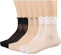 BROPAPA 12 Pairs Women's Sheer Ruffle Socks Nude Stocking Summer Ultra Thin Cool See Through Silk Ankle Socks for Women