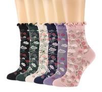 bropapa Womens Ruffle Socks Vintage Patterned Ankle Crew Casual Fashion Dress Socks Cute Lettuce Floral Sock 6 Pack