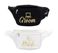 Brosash Bride and Groom Fanny Pack Set - Elegant 'Bride' and 'Groom' Letter Patch Bag with Adjustable Strap - Perfect for Wedding Day, Honeymoon, Engagement - Funny Bachelor Party Gift