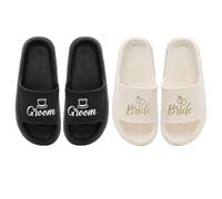 Brosash Bride & Groom Wedding Slides - Matching Sandals for Newlyweds - Comfortable Just Married Slippers for Honeymoon, Wedding Morning, Engagement Gift, Bridal Shower Accessories Bachelorette