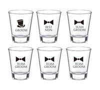 Brosash Groomsman Shot Glass Set - Pack of 6 Glass Shot Glasses, 1 Groom, 1 Best Man, 4 Team Groom | Groomsmen Proposal Gift Box Idea | Wedding Party Gifts Bachelor Party Favors Whiskey Cups Favor
