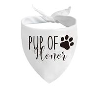 Brosash Pup of Honor Wedding Dog Bandana - White Cotton Triangle Scarf with Cute Paw Print - Pet Accessory for Weddings, Engagements, Photos, Receptions, Bridal Party, Ring Bearer Dogs Gifts Idea