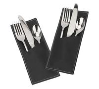 Brosay Thanksgiving Utensil Cutlery Holders Pouch Bags Leather Cutlery Pocket Knife and Fork Silverware Sleeves Holders Table Decorations for Dinners Party Weddings Christmas 2 Pcs (Black), HK044
