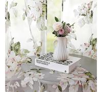 BROSHAN Floral Room Curtains - Pretty Pink Flower Pattern Sage Green Leaves Set of 2 Botanical Voile Tulle Sheer Curtain Panels With Rod Pocket