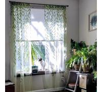 BROSHAN Green Sheer Window Curtain - 2 Panel Leaf Printed Sheers With Pocket Design for Kids Bedroom, Living Room, Nursery - Pretty Vine Pattern