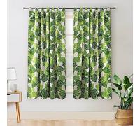 BROSHAN Tropical Short Bedroom Window Curtains 63 inches Long-Green Leaf Pattern Jungle Forest Curtains 2 Panels Set Light Filtering Curtain Printed Linen Drapes for Living Room Kitchen, 55 W x 63 L,