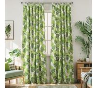 BROSHAN Tropical Window Curtains, Light Green Bedroom Curtains 2 Panels of 108 inches Long, Jungle Plant Banana Leaf Print Curtains & Drapes Extra Wide 55inch for Living Room Dining Room