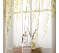 BROSHAN Yellow Sheer Window Curtains 2 Panels, Light Yellow Curtain Sheers Vine Leaves Pattern Voile Bedroom Curtains Rod Pocket Transparent Drapes for Living Room