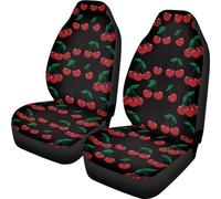 Brosoneto Red Cherry Print Car Seat Covers Full Set of 2, Cute Fruit Cloth Seat for Auto Front Seats, Black Bucket Seat Covers for Cars Washable and Breathable Car Accessories for Sedan Truck SUV