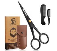 BROSTACHE 5" Beard & Mustache Trimming Scissors for Men, 2 Comb & Travel Carrying Pouch, Hand Forged with Bevel Edge for Precision, Mustache kit for Men, Extremely Sharp Scissors
