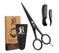 BROSTACHE Beard and Mustache Stainless Steel Scissors 5" ,2 Combs,1 Leather Pouch Grooming Kit for Men,Facial hair scissors,German high carbon steel.