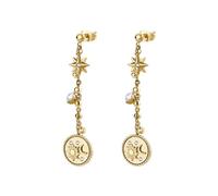 Brosway Chakra women's golden sun and moon pendant earrings BHKE147 316L steel.