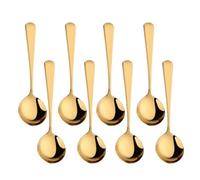 Broth Round Spoon Set, 8 Piece Gold Reusable Stainless Steel Dinner Table Cereal Soup Spoon, 16 cm Camping Ramen Spoons,Dishwasher Safe