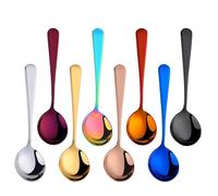 Broth Round Spoon Set, 8 Piece Mix Colours Reusable Stainless Steel Dinner Table Cereal Soup Spoon, 16 cm Camping Ramen Spoons，Dishwasher Safe