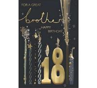 Brother 18th Birthday Card - Age 18 - Candles and Stars Design - Special Finishes and Illustrated Insert Leaf - Made in the UK