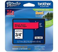 Brother 3/4 Inch x 26.2 Feet Black on Red for P-Touch (TZ441)