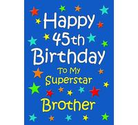 Brother 45th Birthday Card (Blue) - From Sister Sibling Greeting Blank Inside Envelope Included Gift Idea UK