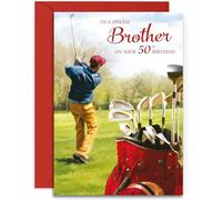 Brother 50th Golf Birthday Card - Medium Sized Card (A5 Size -148mm x 210mm) with Red Envelope