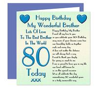 Brother 80th Happy Birthday Card - Lots Of Love To The Best Brother In The World - 80 Today