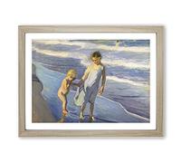 Brother And Sister By Joaquin Sorolla Y Bastida Classic Painting Framed Wall Art Print, Ready to Hang Picture for Living Room Bedroom Home Office Décor, Oak A2 (64 x 46 cm)