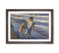 Brother and Sister by Joaquin Sorolla Y Bastida Framed Print | A2 Walnut Framed Wall Art | Ready to Hang | Modern Nature Picture | Living Room Bedroom Lounge Office