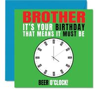 Brother Birthday Card - Beer o Clock - Happy Birthday Card for Brother from Sister Sibling, 145mm Novelty Bday Greeting Cards