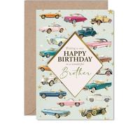 Brother Birthday Card - Classic Cars - Happy Birthday Card for Brother from Sister Sibling, A5 Vintage Motors Bday Greeting Cards