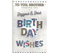 Brother Birthday Card, Extra Large 30.5 x 20.3 cm, Multi-Page Insert, Stars Design