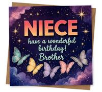 Brother Birthday Card for Niece with Butterflies and Starry Night Sky Design