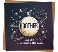 Brother Birthday Card - Love You to the Moon and Back Astronaut Space Design, 145mm x 145mm Square Greeting Card with Kraft Envelope - Brother Card for Birthday or Any Occasion
