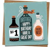 Brother Birthday Card - No.1 You're the Best Bottle Design, Happy Birthday Have a Great Day - 145mm x 145mm - Includes Kraft Envelope