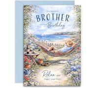 Brother Birthday Card - Seaside Retreat Design - Relaxing Birthday Card for Man - A5 Size Card with Blue Envelope, Made in UK
