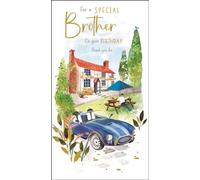 Brother Birthday Card - Special Brother - Vintage Car Design - Special Finishes and Illustrated Insert Leaf - Made in the UK