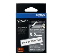 Brother HSe Heat Shrink Tube Tape Cassette 5.2mm x 1.5m Black on White - HSE211E