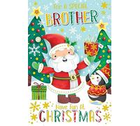Brother Christmas Card Modern Cute Santa Penguin 7.5" x 5" Lovely Verse