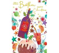 Brother Christmas Card Modern Red Wine Pudding 9" x 6" Lovely Verse