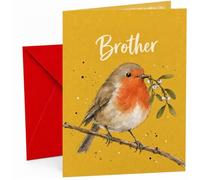 Brother Christmas Card with Robin and Mistletoe Illustration